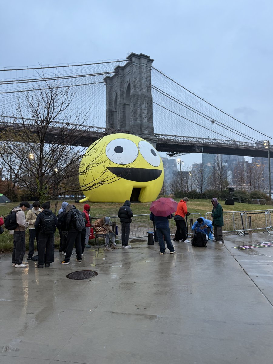 Giant smiley face under the Brooklyn Bridge